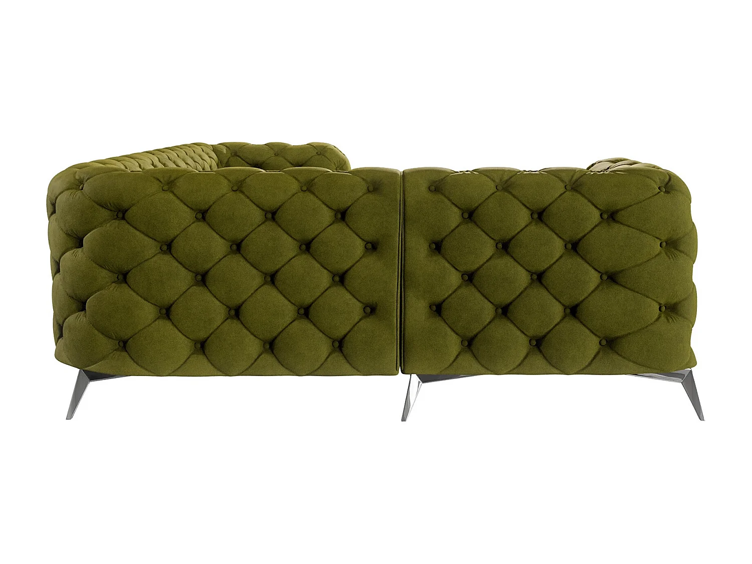 Ecksofa mit Ottomane Chesterfield Celeste mit Silber Metall Füßen