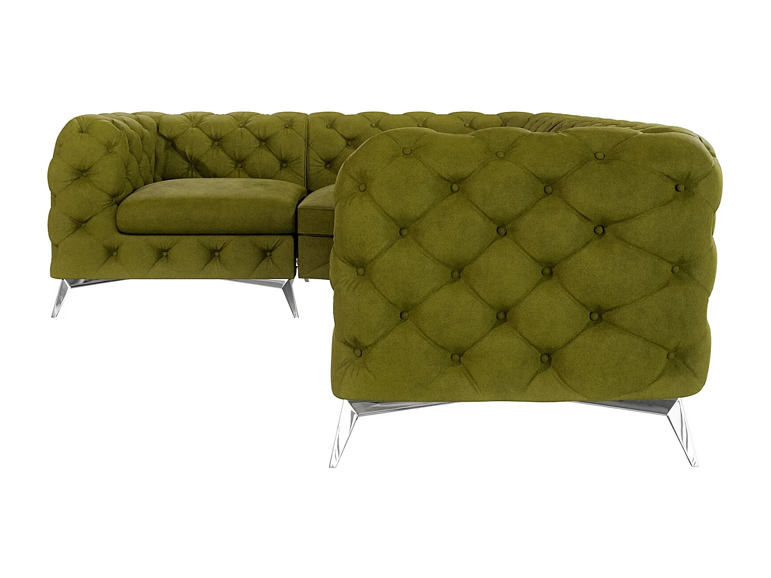 Ecksofa mit Ottomane Chesterfield Celeste mit Silber Metall Füßen
