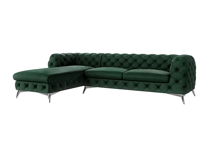 Ecksofa mit Ottomane Chesterfield Celeste mit Silber Metall Füßen