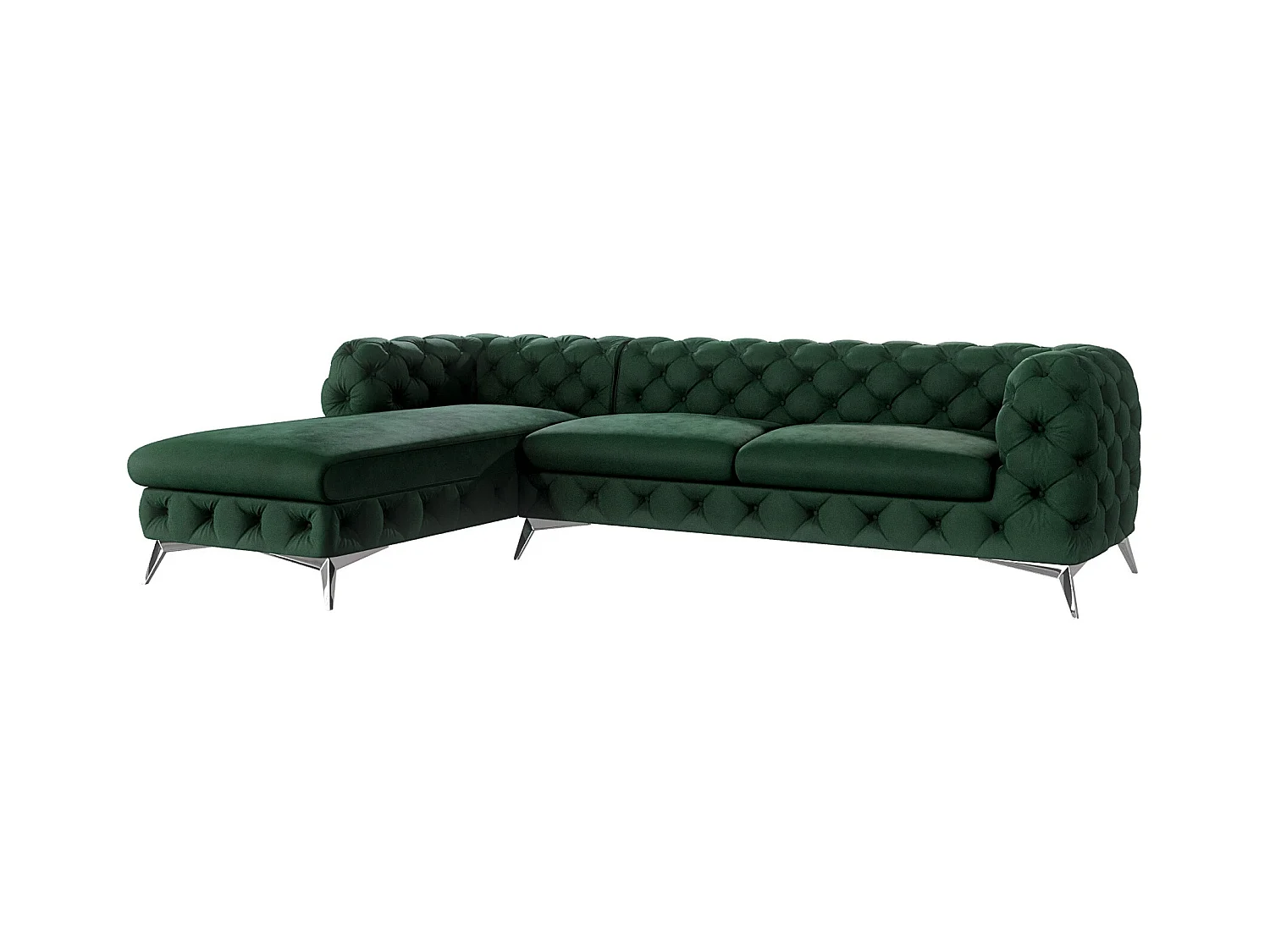 Ecksofa mit Ottomane Chesterfield Celeste mit Silber Metall Füßen