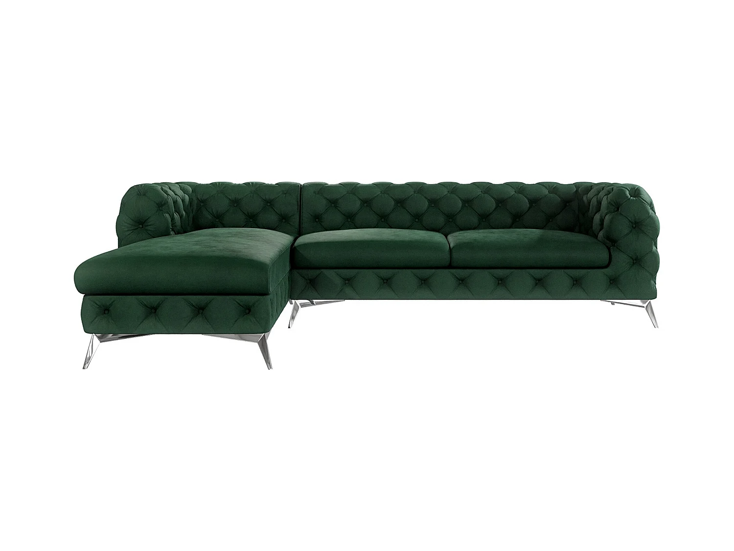 Ecksofa mit Ottomane Chesterfield Celeste mit Silber Metall Füßen