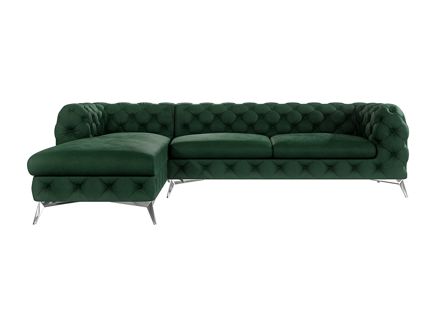 Ecksofa mit Ottomane Chesterfield Celeste mit Silber Metall Füßen