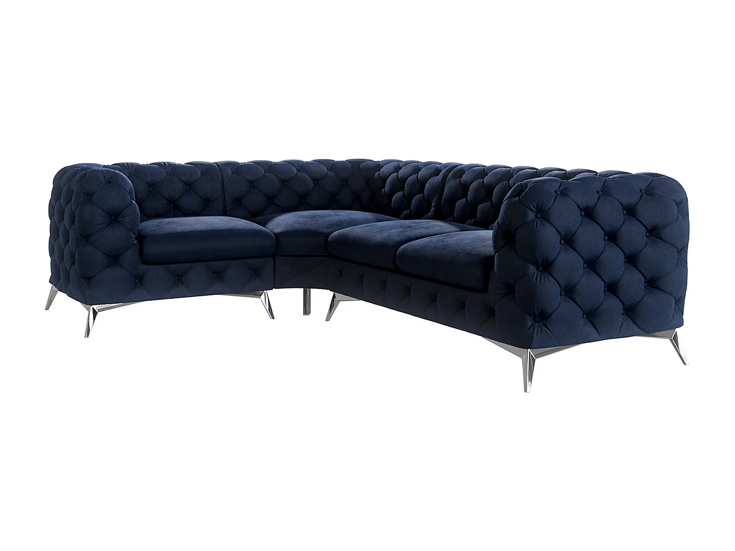 Ecksofa mit Ottomane Chesterfield Celeste mit Silber Metall Füßen