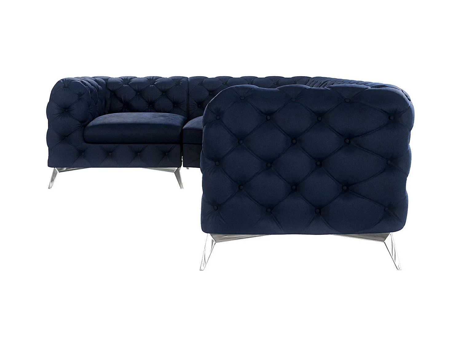 Ecksofa mit Ottomane Chesterfield Celeste mit Silber Metall Füßen