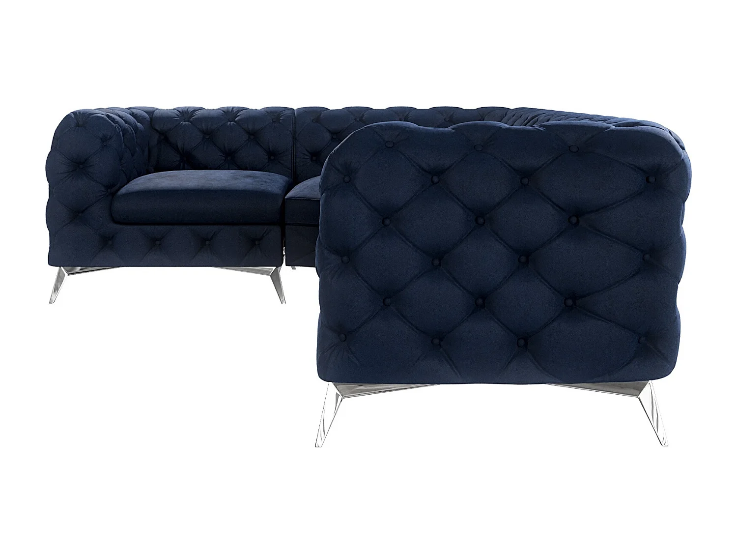 Ecksofa mit Ottomane Chesterfield Celeste mit Silber Metall Füßen