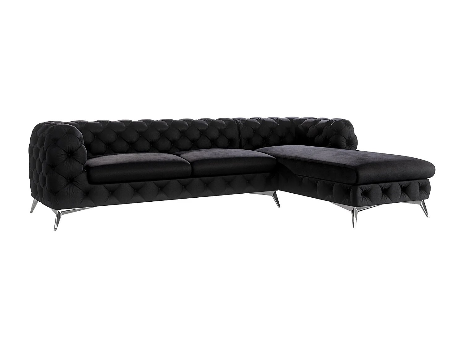 Ecksofa mit Ottomane Chesterfield Celeste mit Silber Metall Füßen