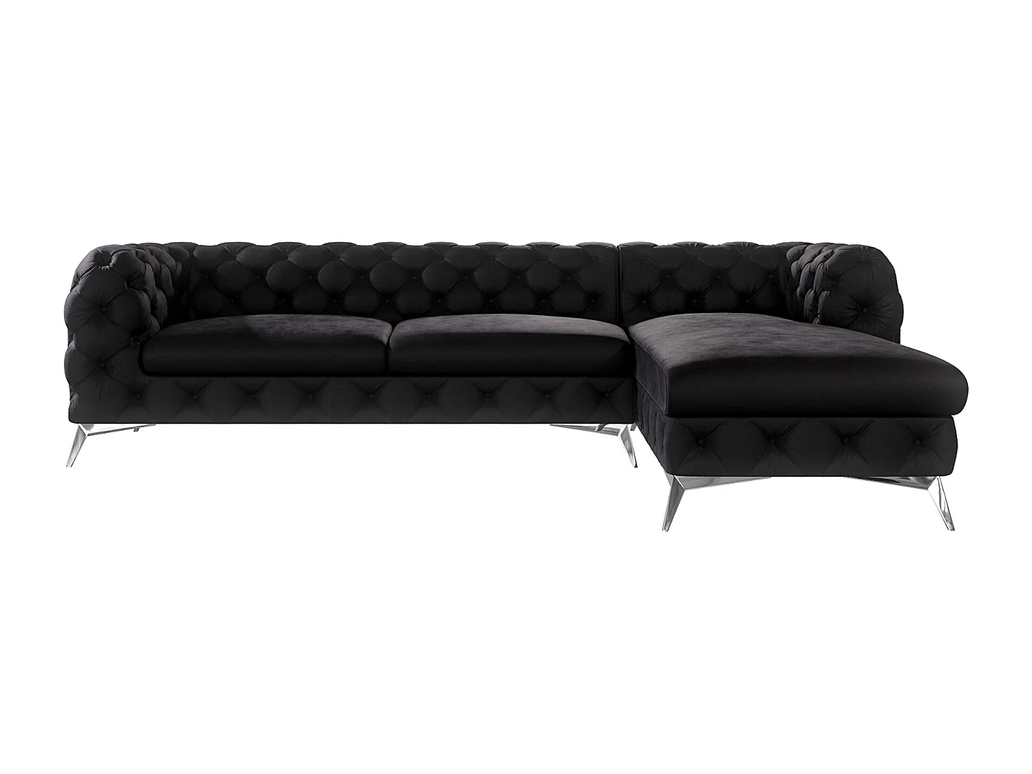 Ecksofa mit Ottomane Chesterfield Celeste mit Silber Metall Füßen