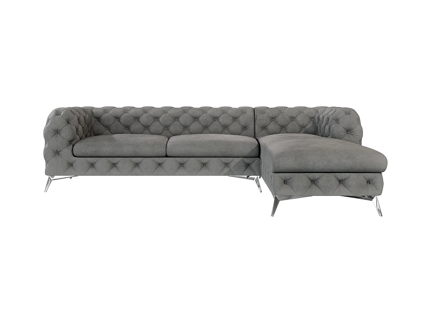 Ecksofa mit Ottomane Chesterfield Celeste mit Silber Metall Füßen