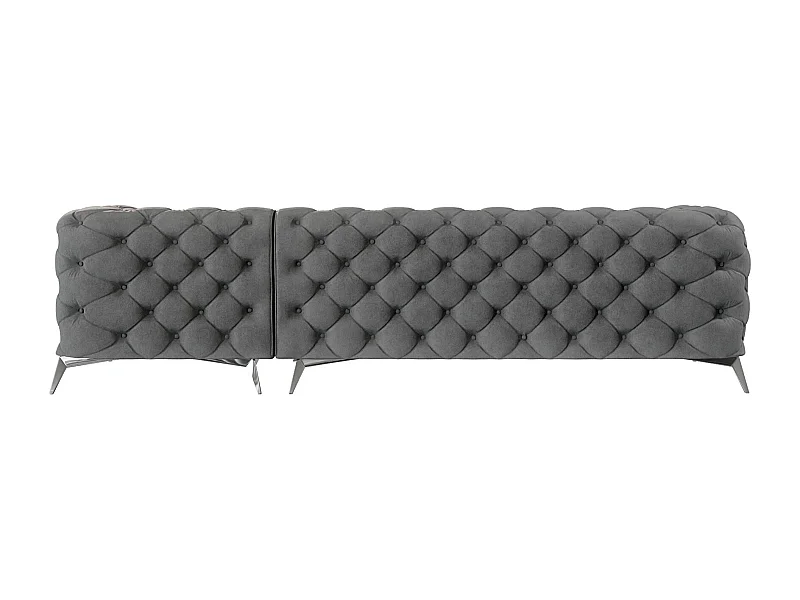 Ecksofa mit Ottomane Chesterfield Celeste mit Silber Metall Füßen