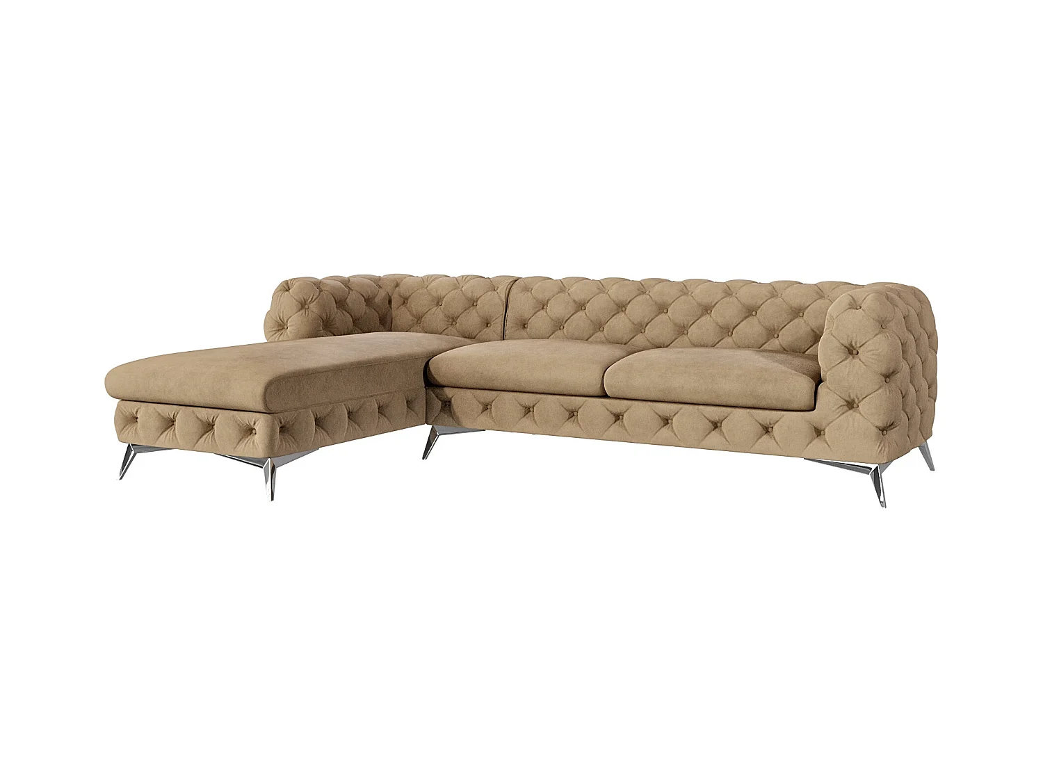 Ecksofa mit Ottomane Chesterfield Celeste mit Silber Metall Füßen