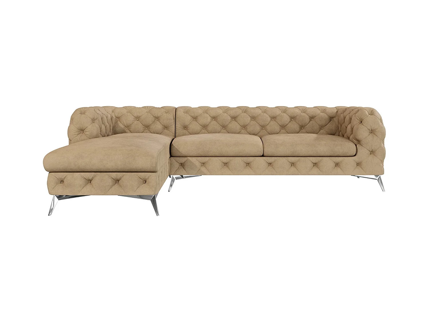 Ecksofa mit Ottomane Chesterfield Celeste mit Silber Metall Füßen