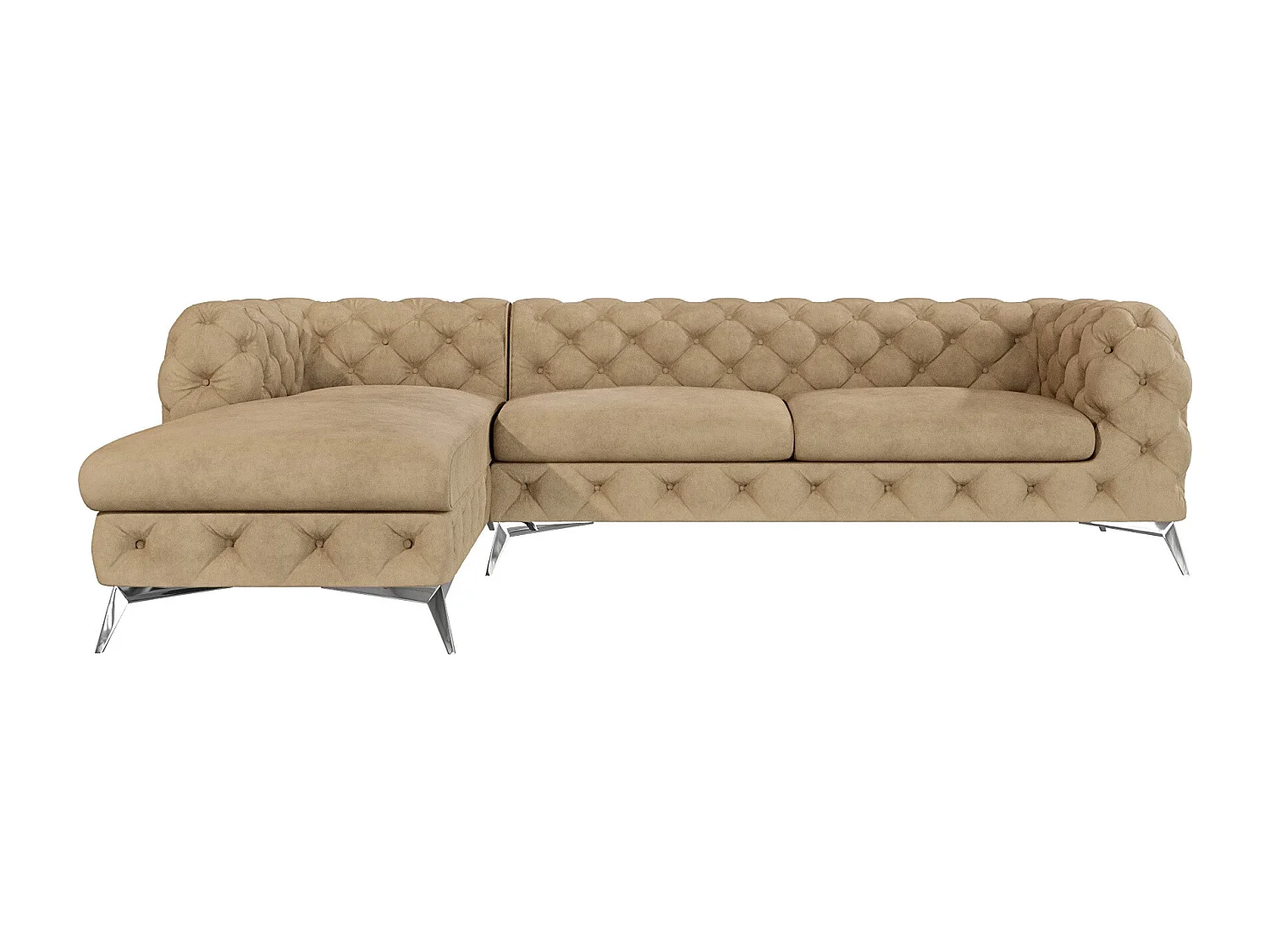 Ecksofa mit Ottomane Chesterfield Celeste mit Silber Metall Füßen