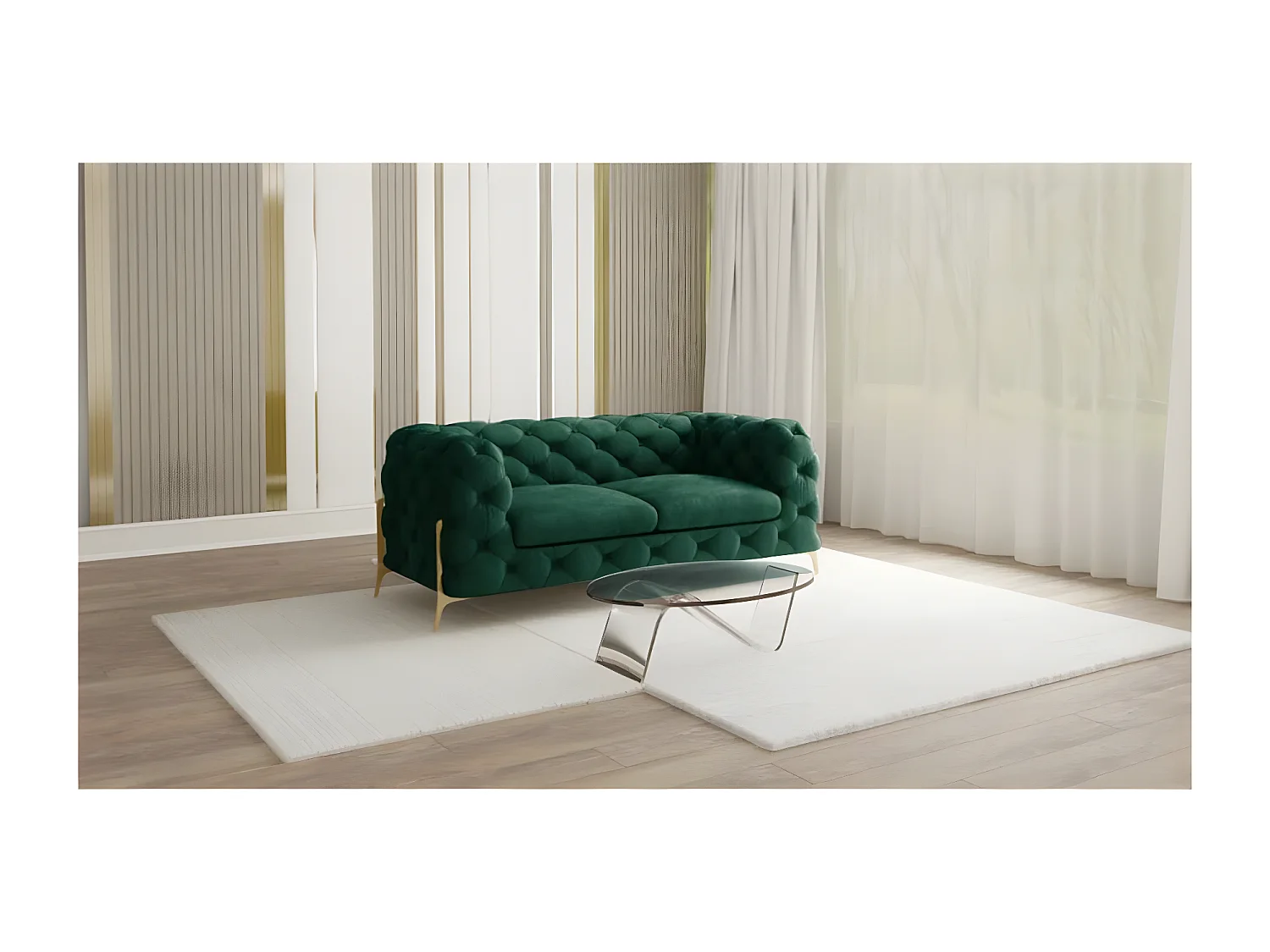 Ulysses 2-Sitzer Chesterfield Sofa mit Goldene Metall Füßen