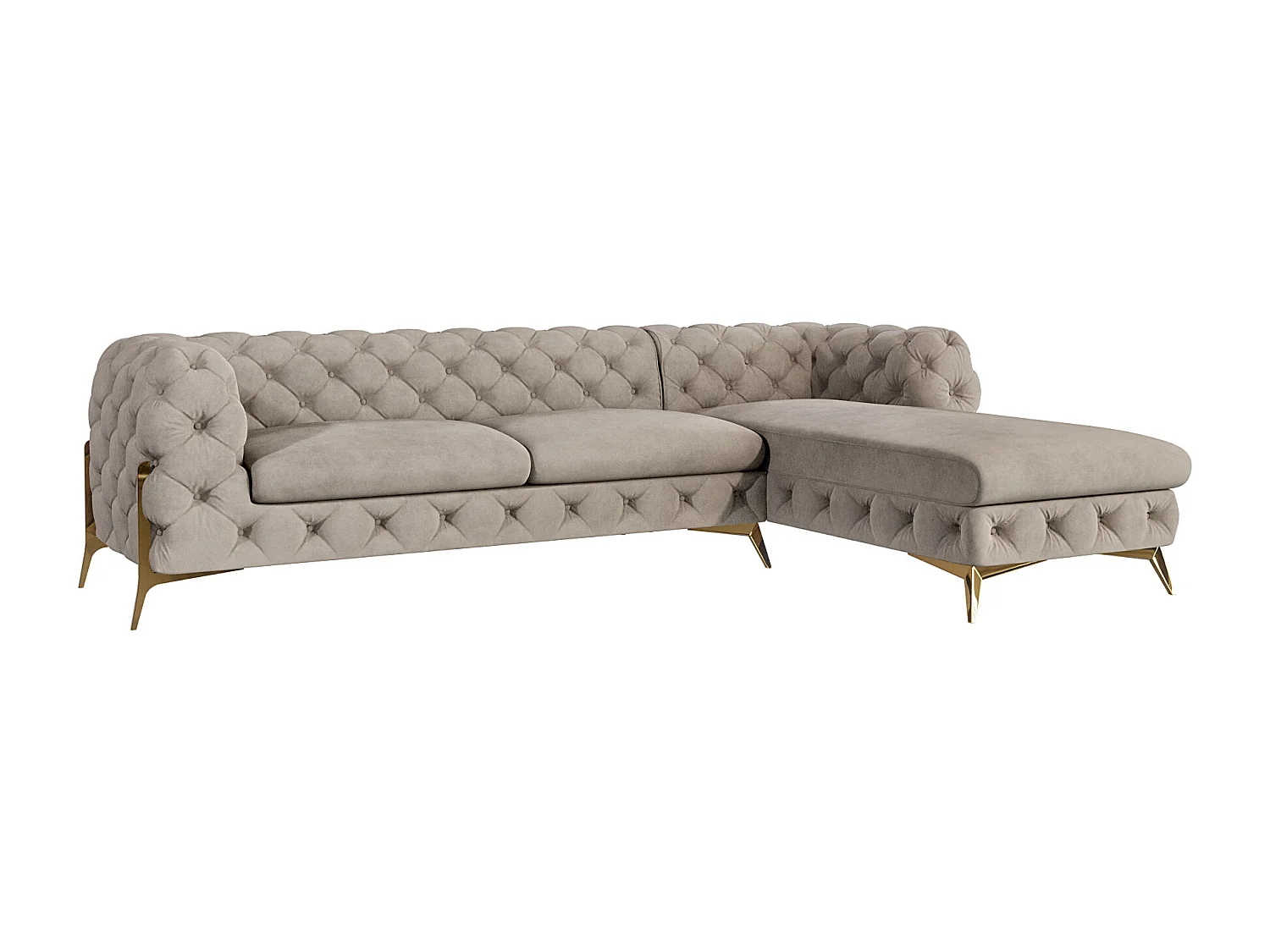 Ecksofa mit Ottomane Chesterfield Ulysses mit Goldene Metall Füßen