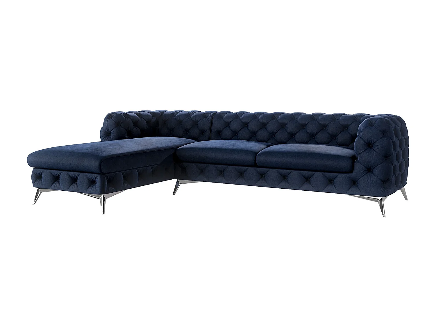 Ecksofa mit Ottomane Chesterfield Celeste mit Silber Metall Füßen