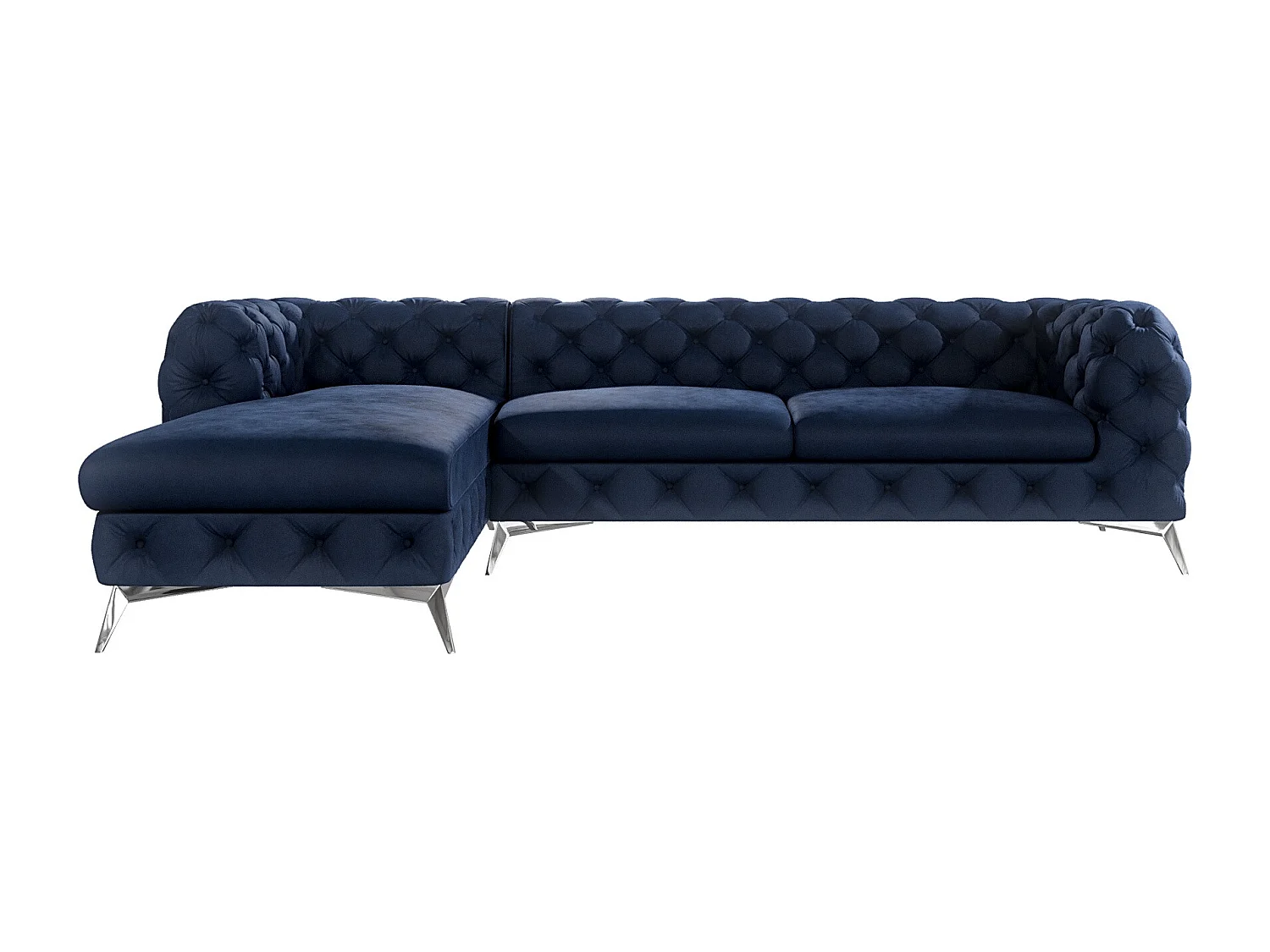Ecksofa mit Ottomane Chesterfield Celeste mit Silber Metall Füßen