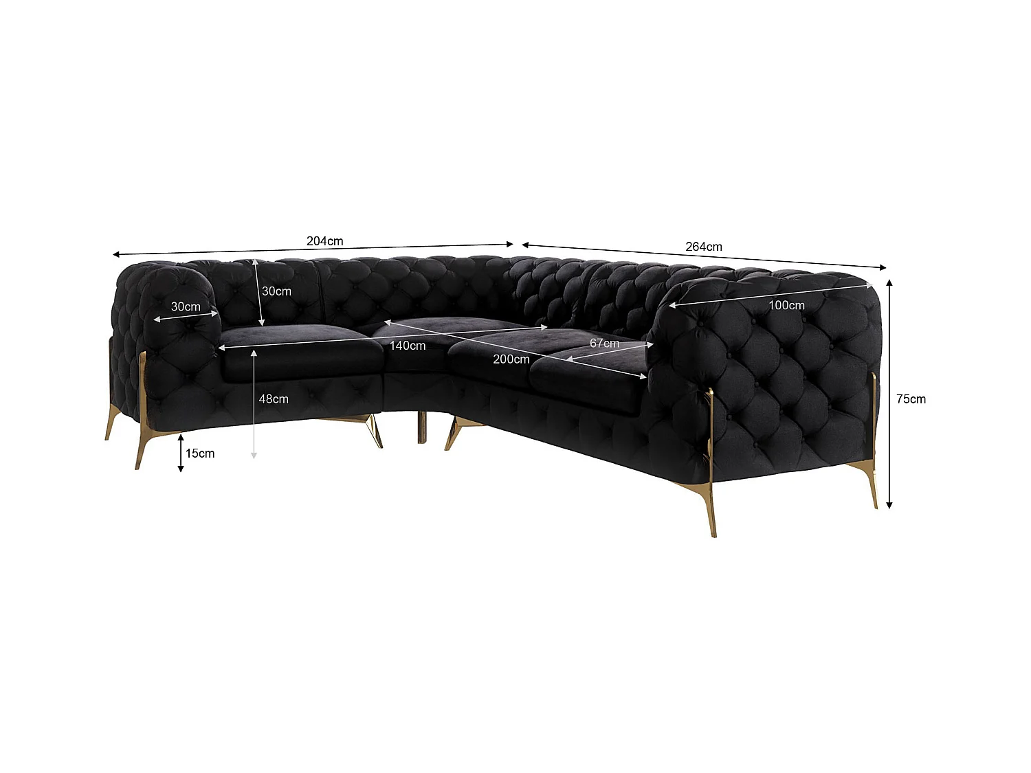 Ecksofa Chesterfield Ulysses mit Goldene Metall Füßen