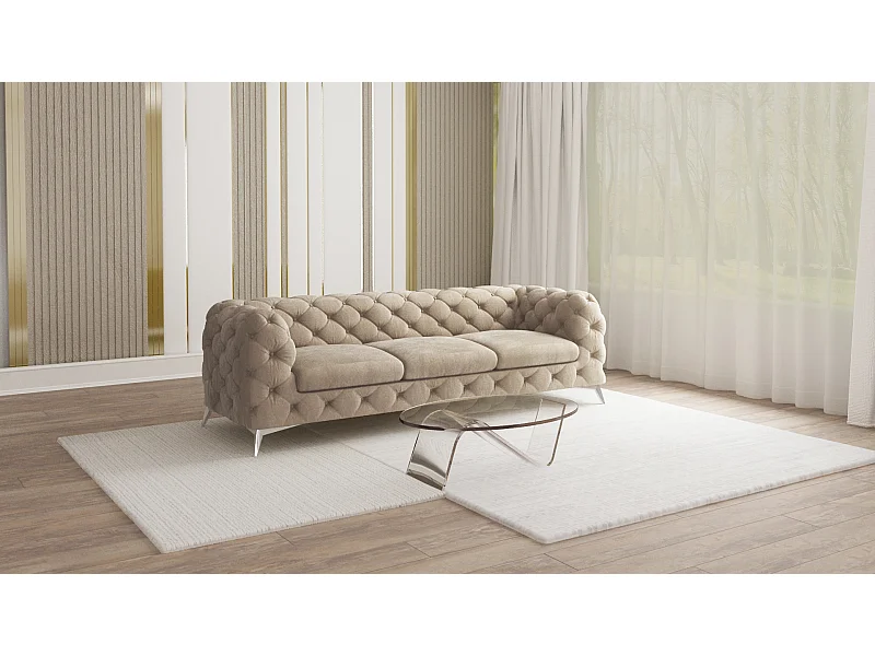 Celeste 3-Sitzer Chesterfield Sofa mit Silber Metall Füßen