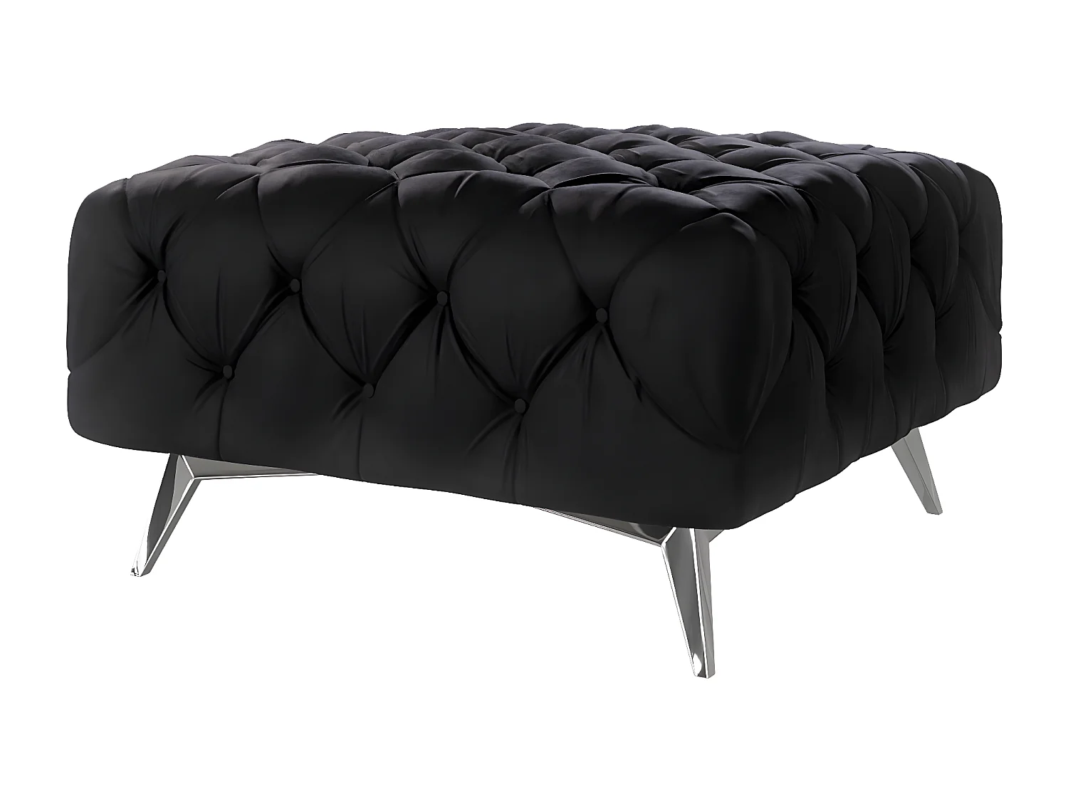 Polsterhocker Celeste mit klassischer Chesterfield-Knopfheftung und Silber Metall Füßen