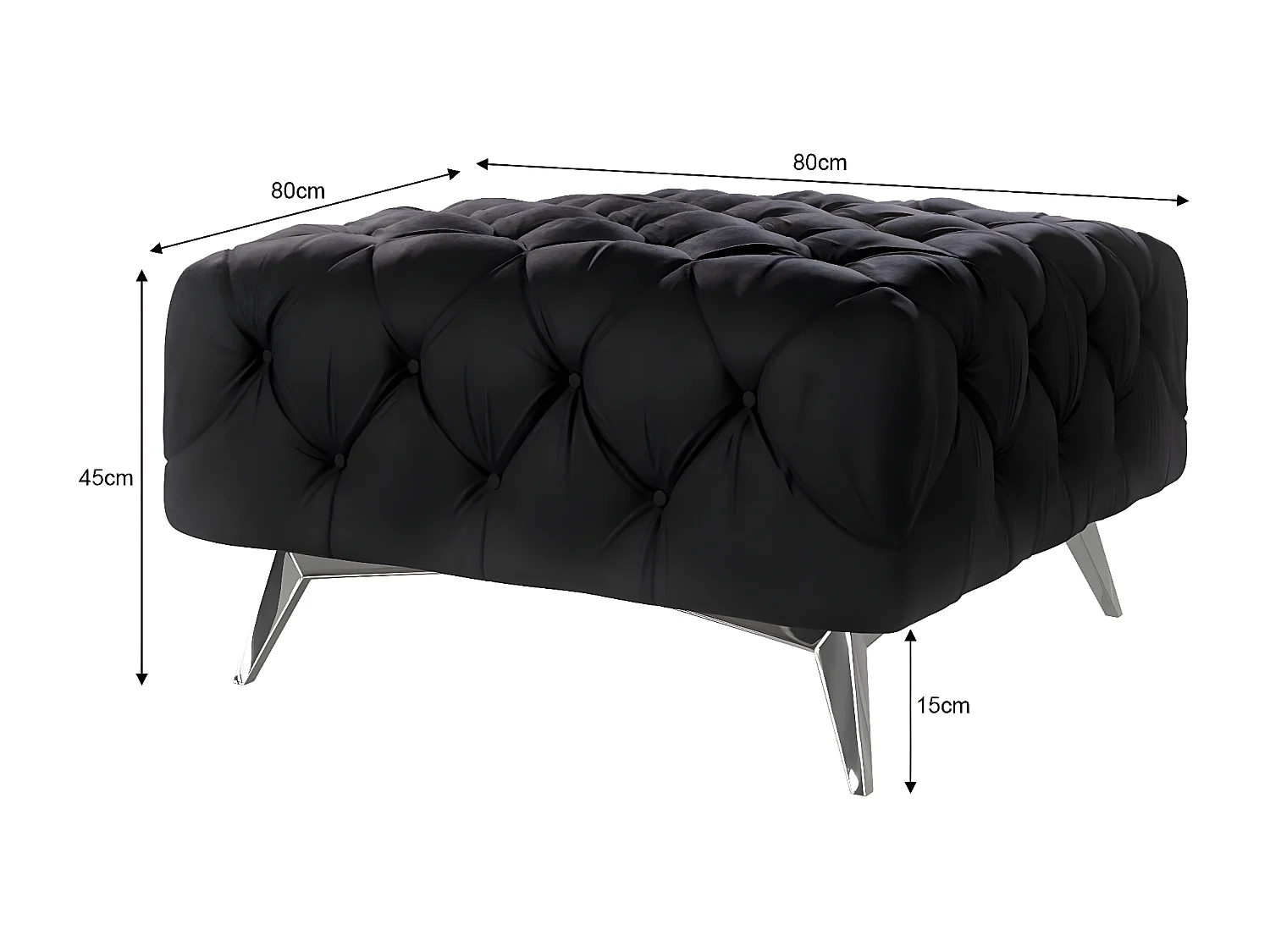 Polsterhocker Celeste mit klassischer Chesterfield-Knopfheftung und Silber Metall Füßen