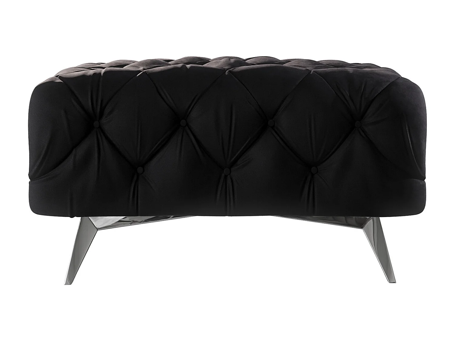 Polsterhocker Celeste mit klassischer Chesterfield-Knopfheftung und Silber Metall Füßen