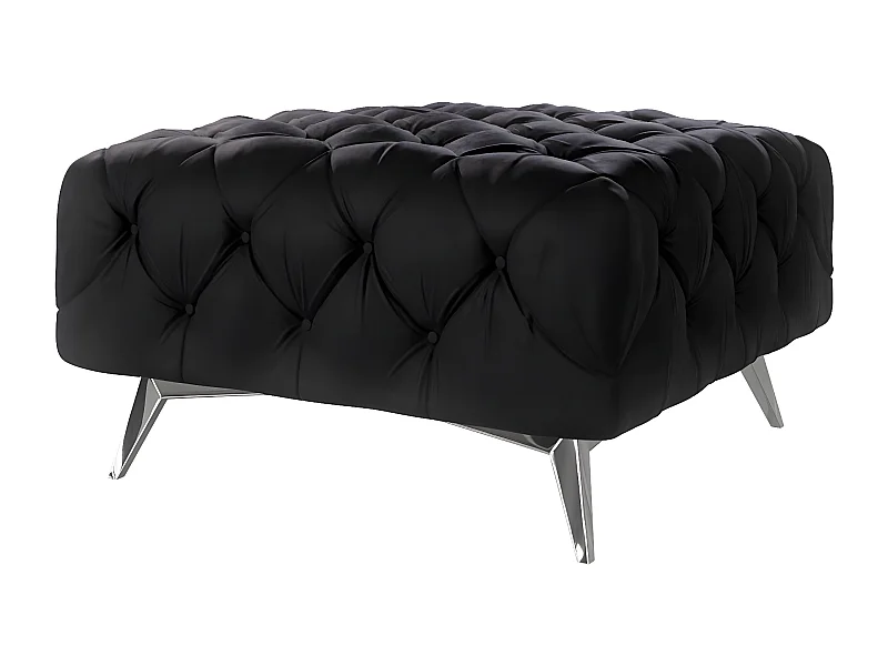 Polsterhocker Celeste mit klassischer Chesterfield-Knopfheftung und Silber Metall Füßen