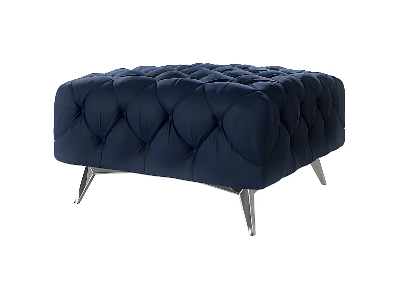 Polsterhocker Celeste mit klassischer Chesterfield-Knopfheftung und Silber Metall Füßen