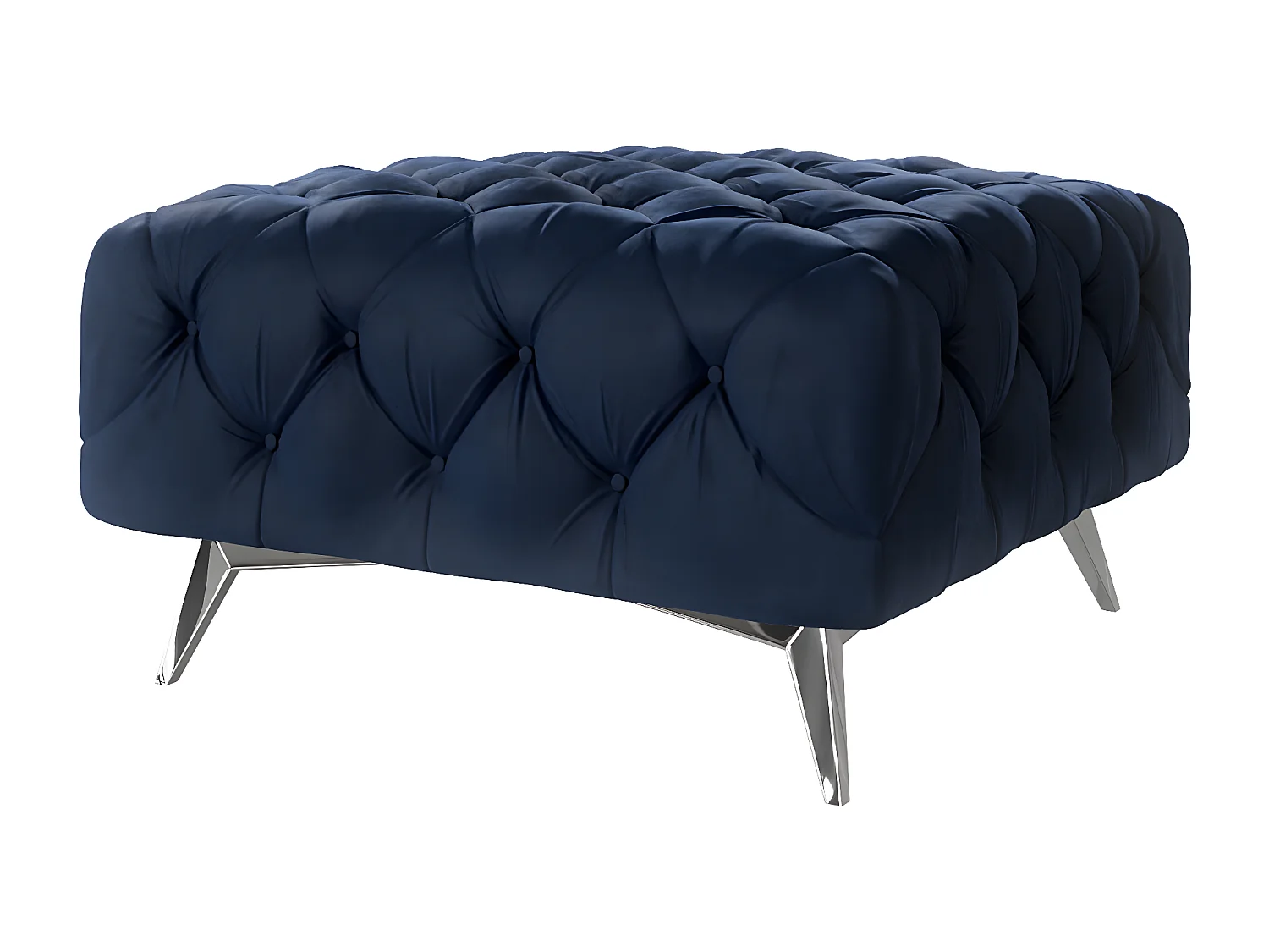 Polsterhocker Celeste mit klassischer Chesterfield-Knopfheftung und Silber Metall Füßen