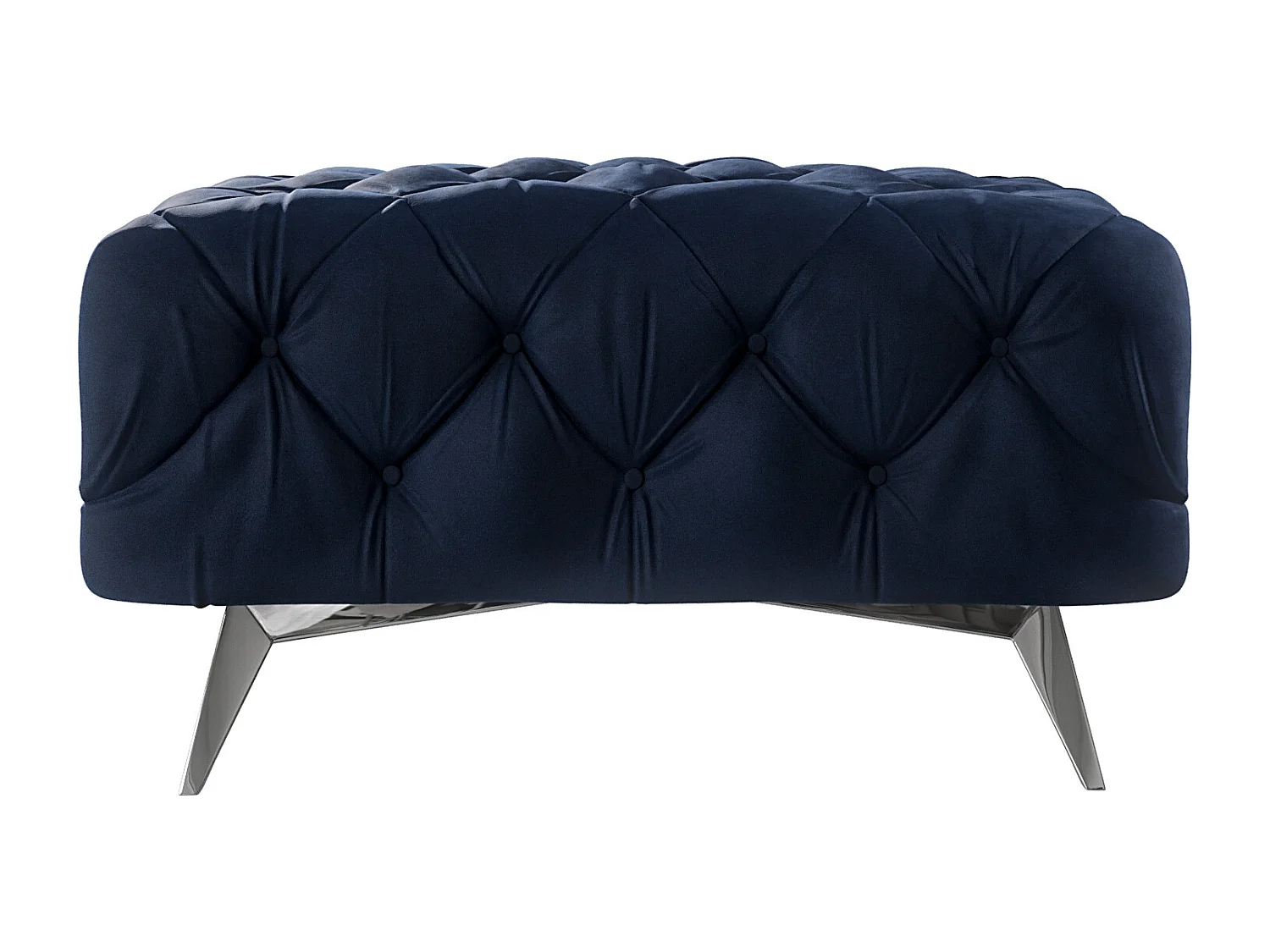 Polsterhocker Celeste mit klassischer Chesterfield-Knopfheftung und Silber Metall Füßen