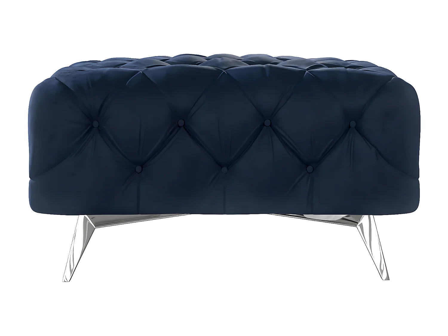 Polsterhocker Celeste mit klassischer Chesterfield-Knopfheftung und Silber Metall Füßen