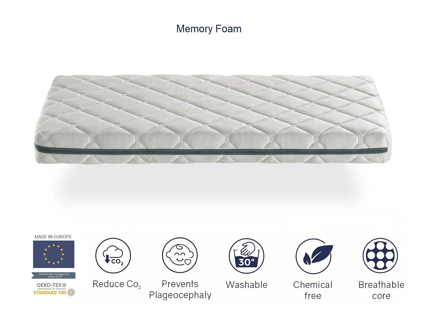 Matelas viscoélastique bébé 60X120 BAMBOU Hauteur 12 CM Adaptable, avec des particules naturelles et Respirant