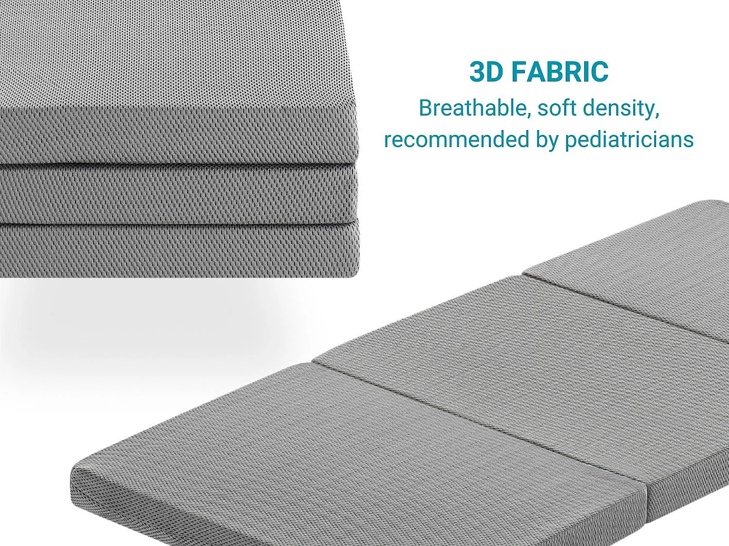 Colchão de berço de viagem dobrável 120x60 cm, Colchão de espuma, 5 cm de espessura, Dobrável, 3 peças, Colchão de berço, 3 peças