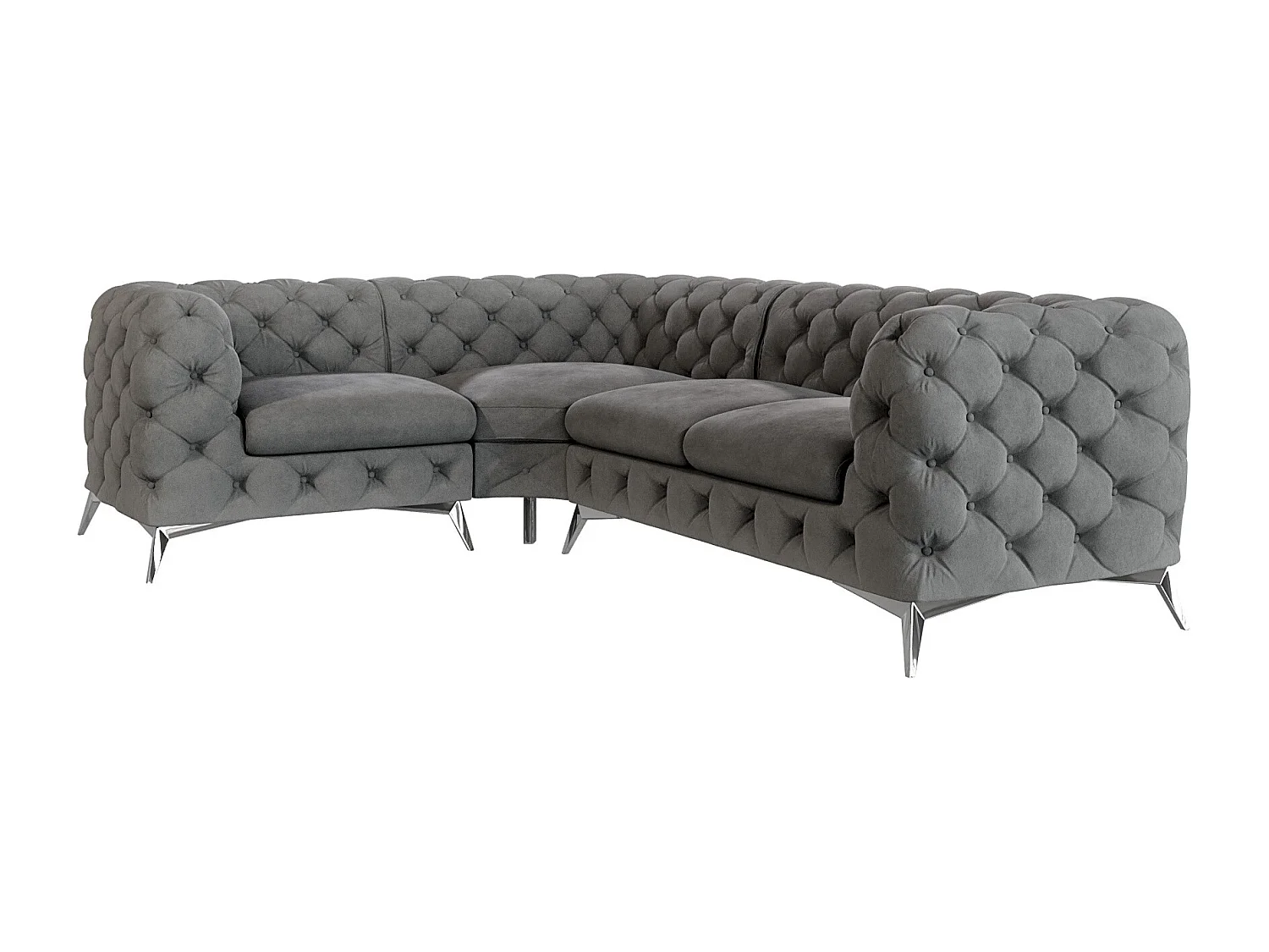 Ecksofa mit Ottomane Chesterfield Celeste mit Silber Metall Füßen