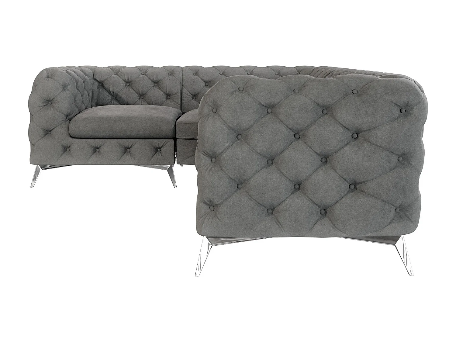 Ecksofa mit Ottomane Chesterfield Celeste mit Silber Metall Füßen