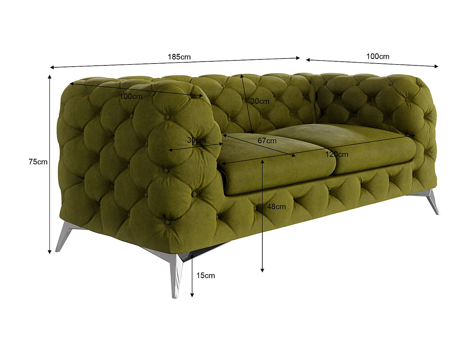 Celeste 2-Sitzer Chesterfield Sofa mit Silber Metall Füßen