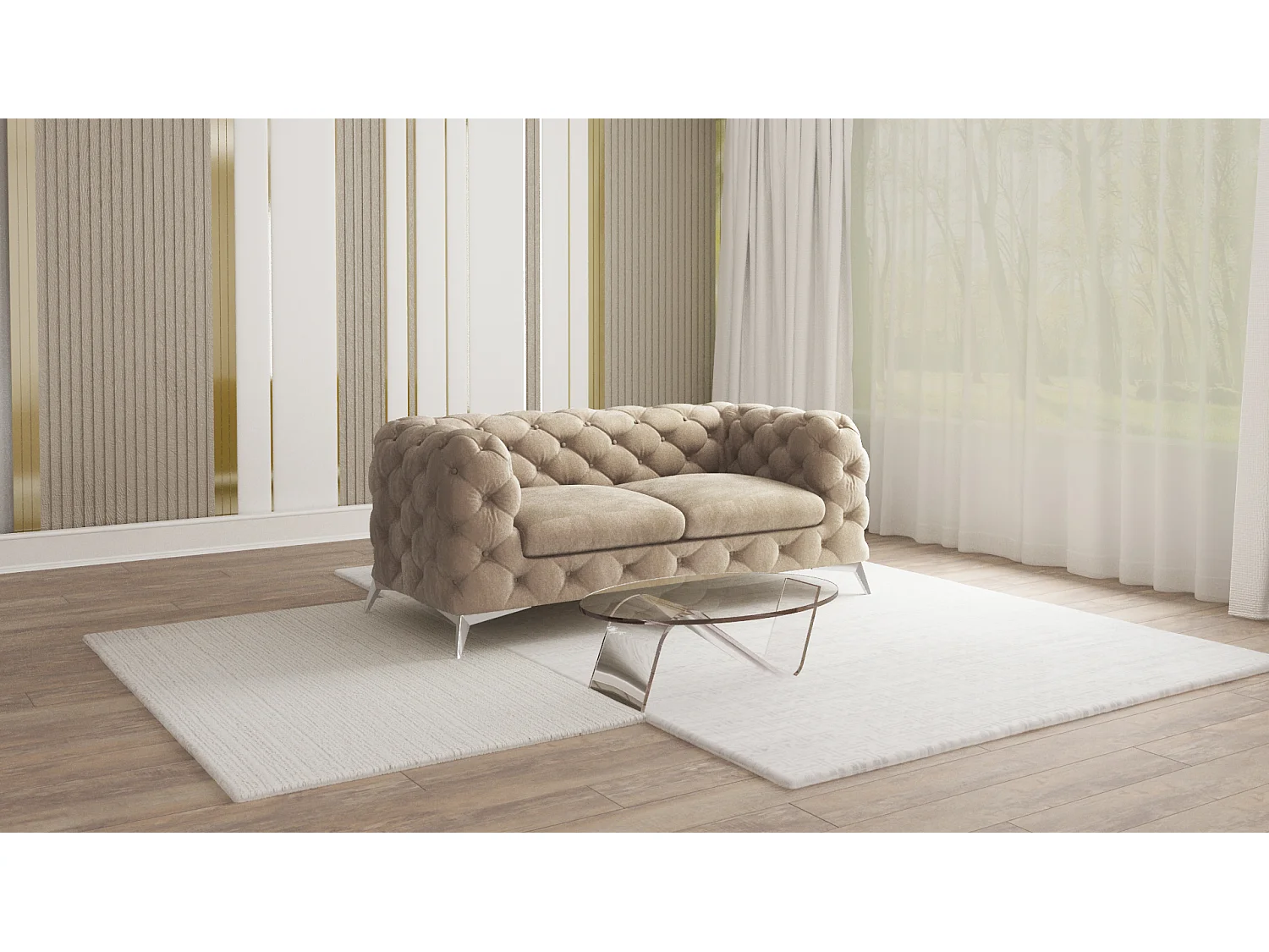 Celeste 2-Sitzer Chesterfield Sofa mit Silber Metall Füßen