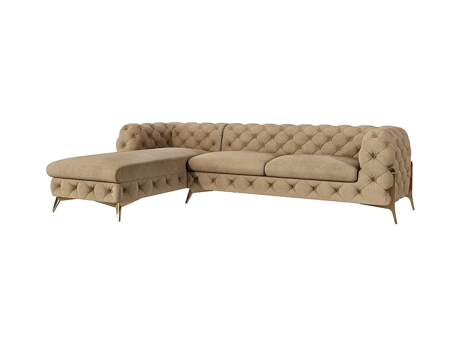Ecksofa mit Ottomane Chesterfield Ulysses mit Goldene Metall Füßen