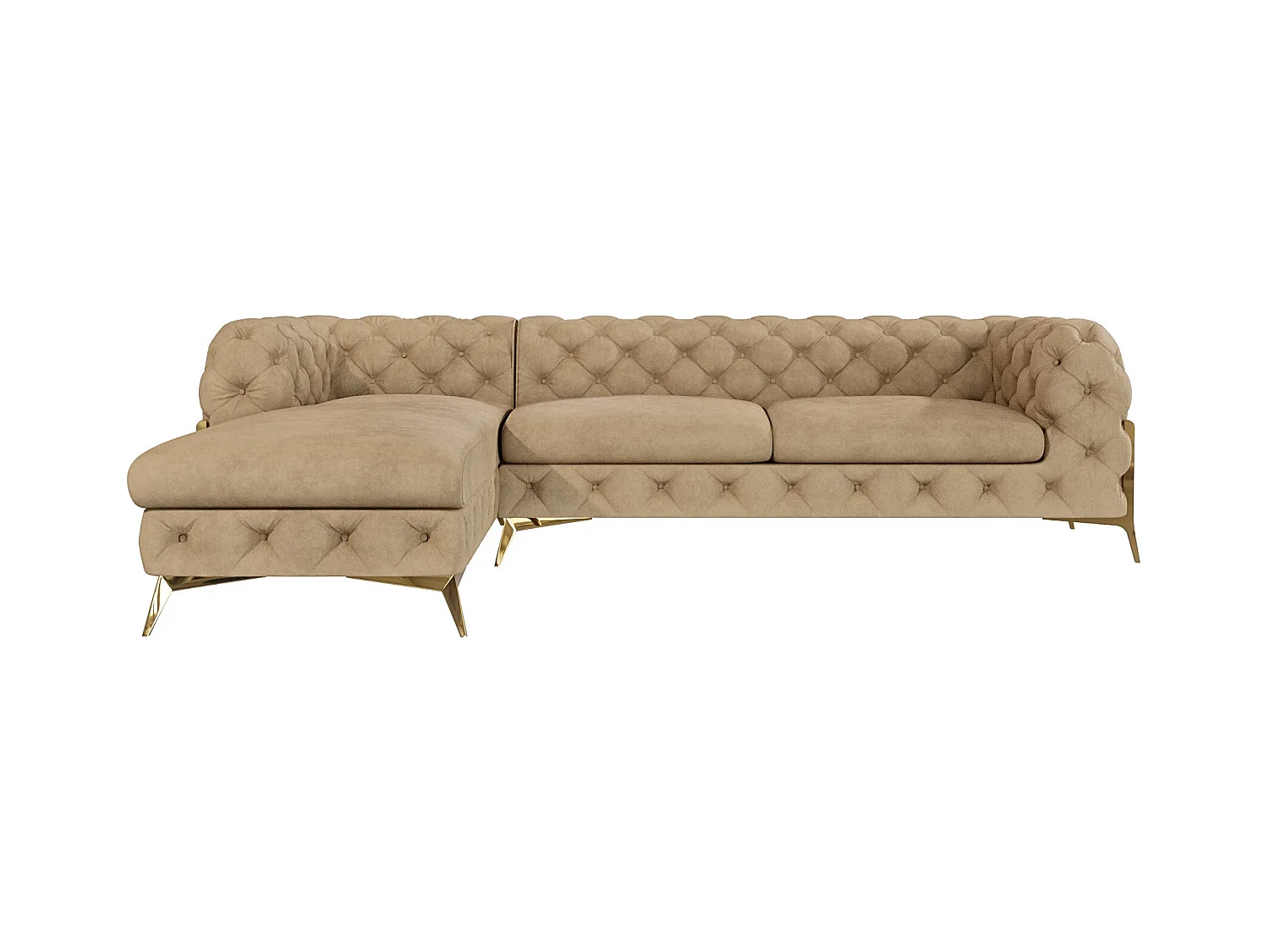 Ecksofa mit Ottomane Chesterfield Ulysses mit Goldene Metall Füßen