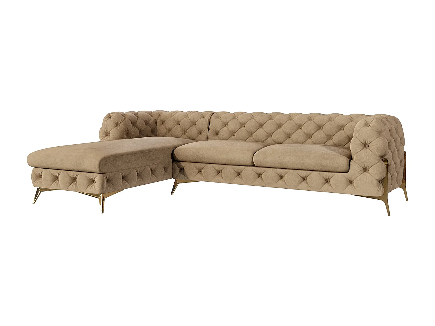 Ecksofa mit Ottomane Chesterfield Ulysses mit Goldene Metall Füßen