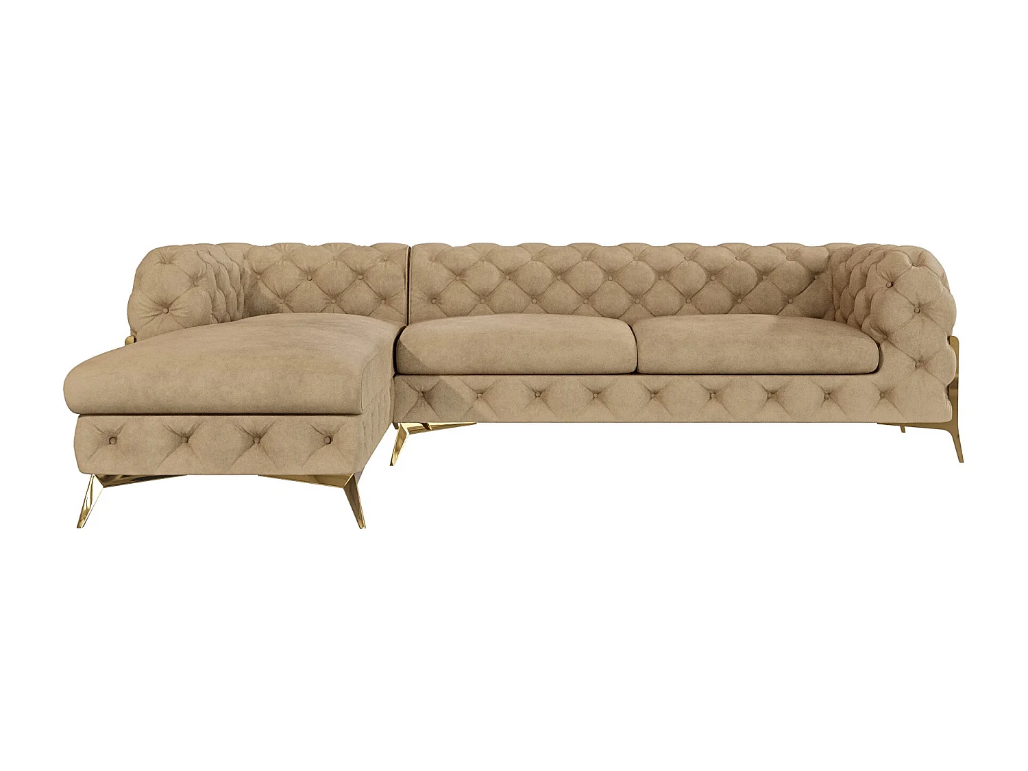 Ecksofa mit Ottomane Chesterfield Ulysses mit Goldene Metall Füßen