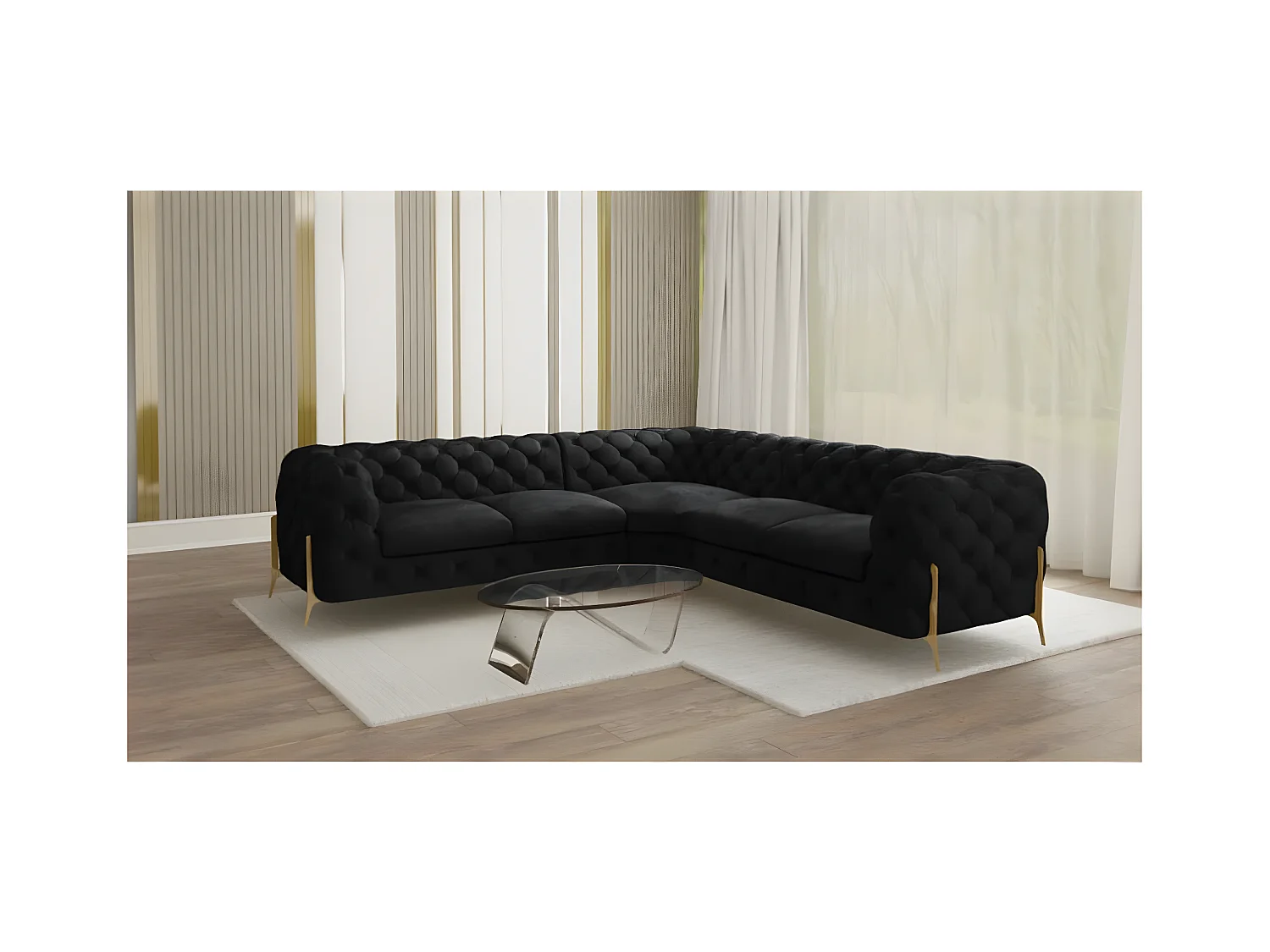 Ecksofa Chesterfield Ulysses mit Goldene Metall Füßen