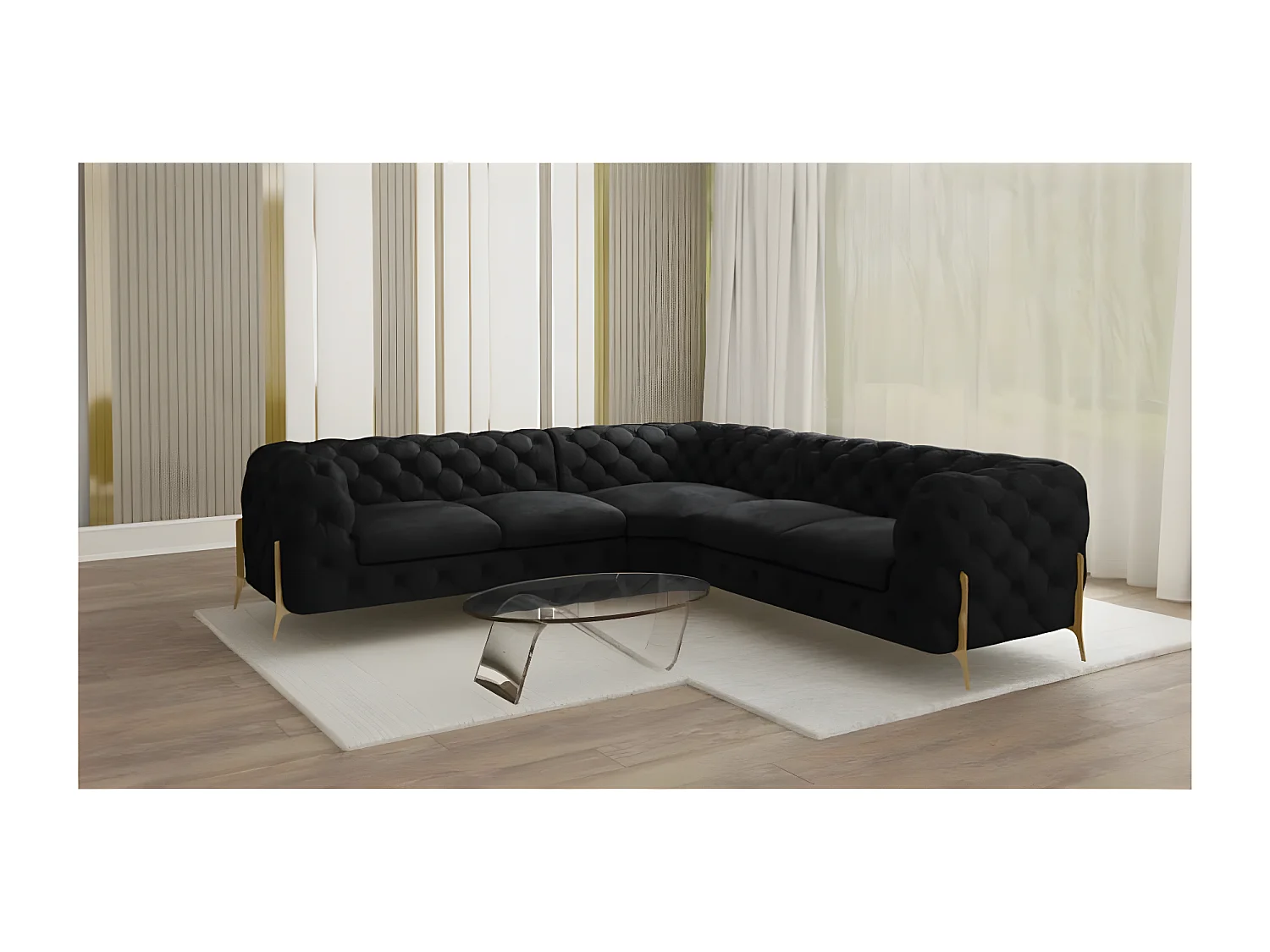 Ecksofa Chesterfield Ulysses mit Goldene Metall Füßen