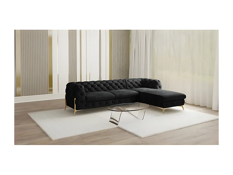 Ecksofa mit Ottomane Chesterfield Ulysses mit Goldene Metall Füßen