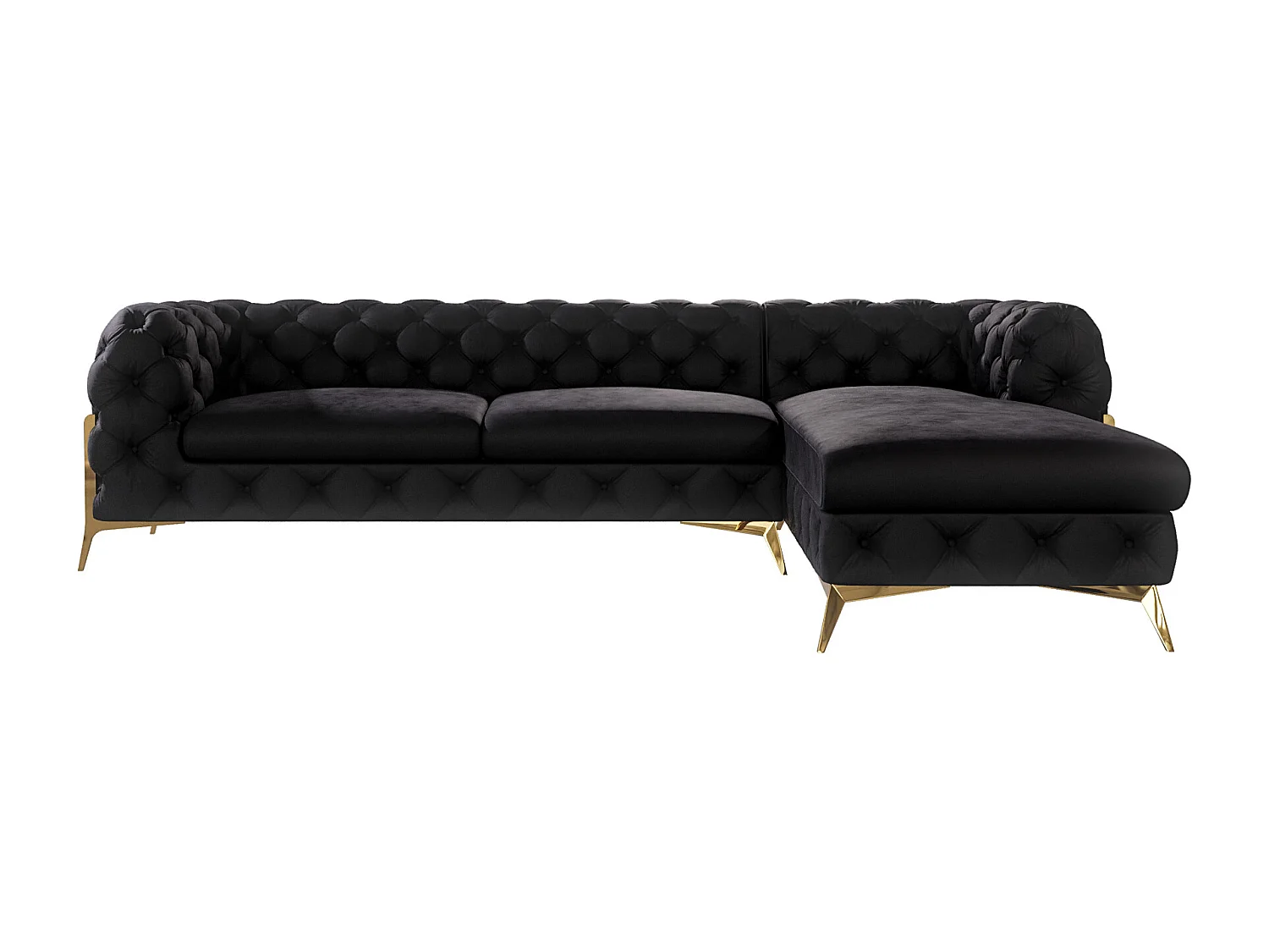 Ecksofa mit Ottomane Chesterfield Ulysses mit Goldene Metall Füßen