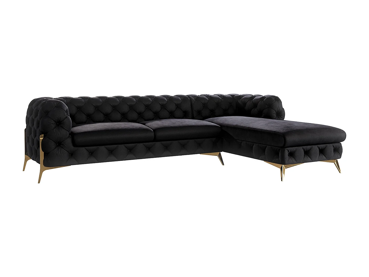 Ecksofa mit Ottomane Chesterfield Ulysses mit Goldene Metall Füßen
