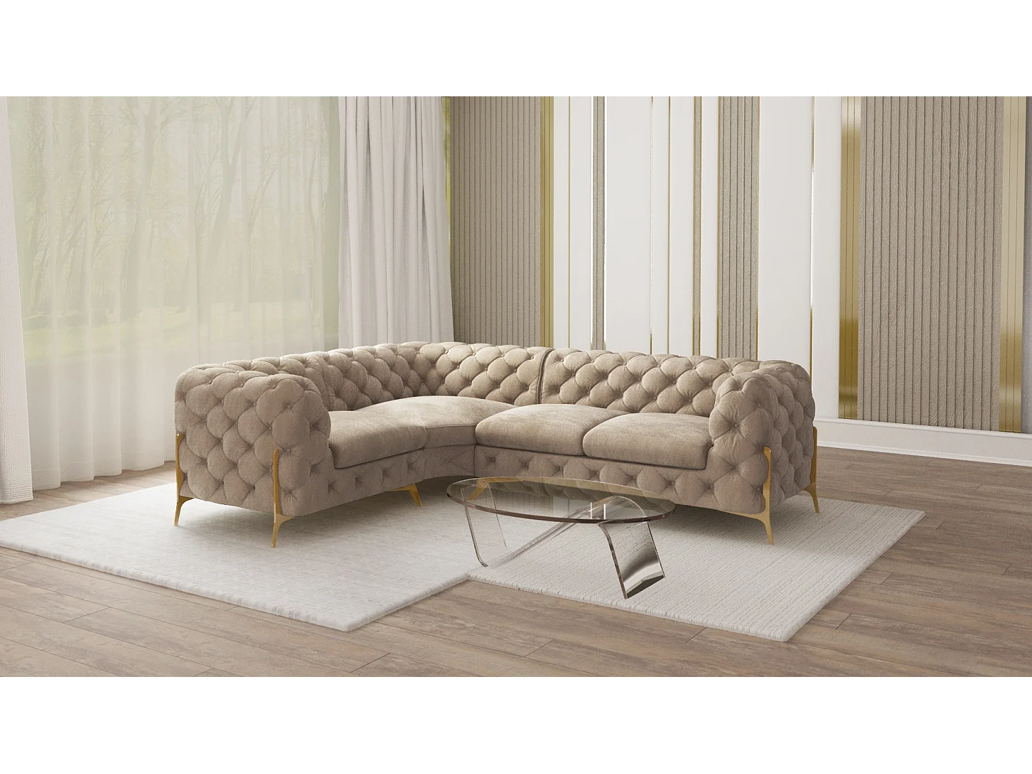 Ecksofa Chesterfield Ulysses mit Goldene Metall Füßen