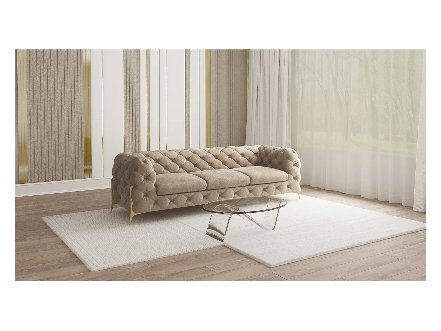 Ulysses 3-Sitzer Chesterfield Sofa mit Goldene Metall Füßen