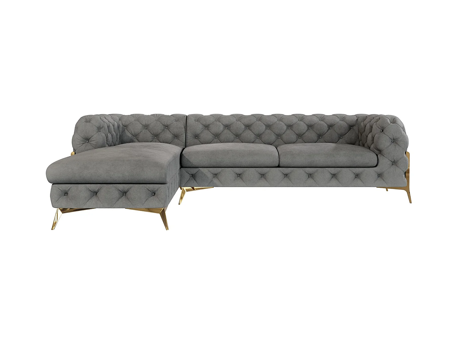 Ecksofa mit Ottomane Chesterfield Ulysses mit Goldene Metall Füßen