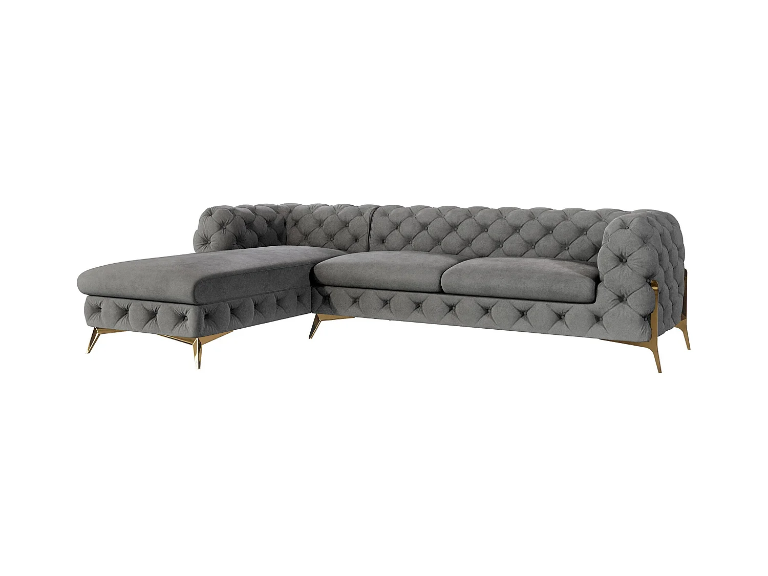 Ecksofa mit Ottomane Chesterfield Ulysses mit Goldene Metall Füßen