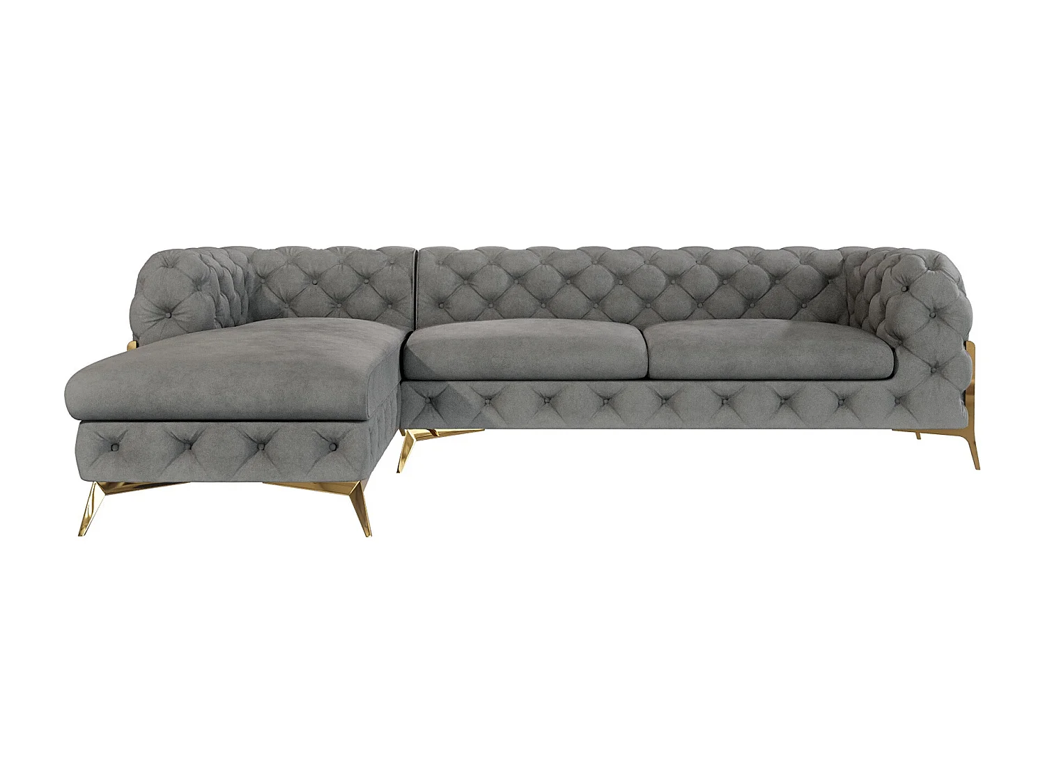Ecksofa mit Ottomane Chesterfield Ulysses mit Goldene Metall Füßen